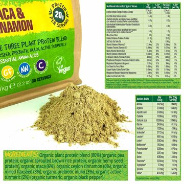 BodyMe Organic Vegan Protein Powder Blend - Maca & Cinnamon - 1kg (30 Servings)